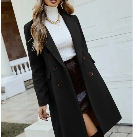Classic Button Double Breasted Trench Coat Jacket - Picture 10 of 12